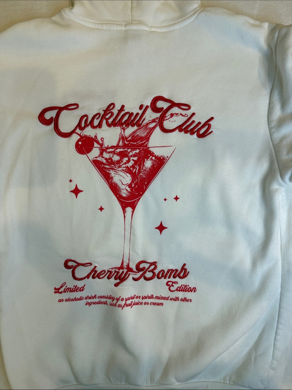 Cocktail Club Cherry Bomb White Graphic Hoodie